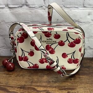 Coach Jamie Camera Bag Crossbody With Cherry Print In Leather Chalk Multi CZ189